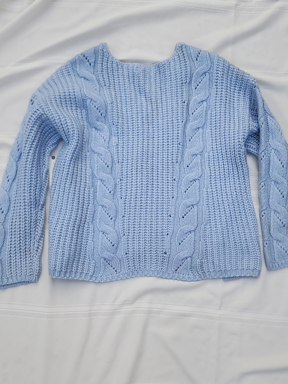 ANTHROPOLOGIE SWEATER RAMONA NWT BLUE V-neck Pullover Cable 7%Angora Knit - Picture 6 of 6
